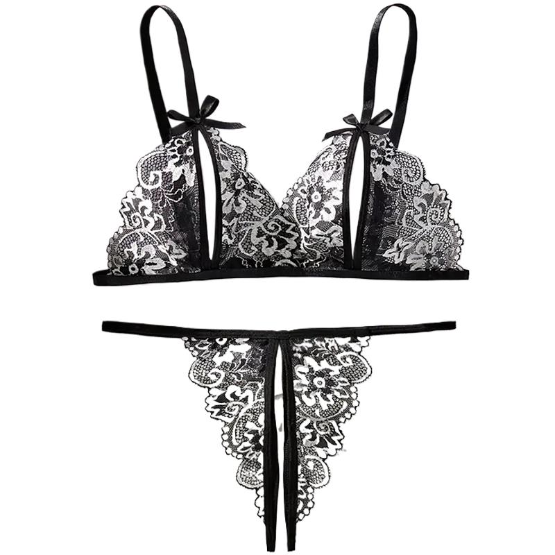 Sheer Bra Lace - Nero caldo crotchless donne sexy lingerie