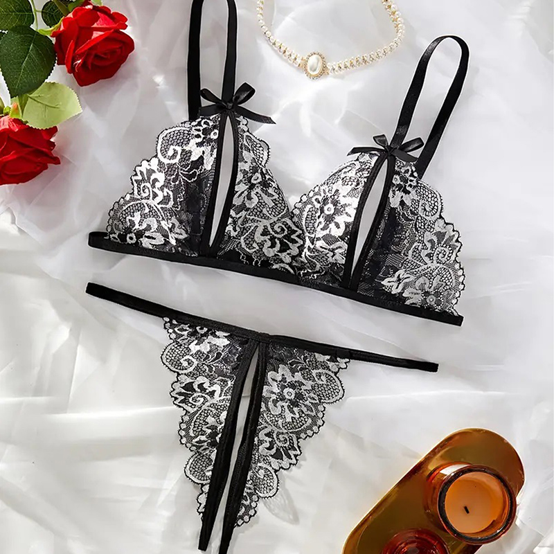 Nero caldo crotchless donne se - Sheer Bra Lace recensione e prezzo
