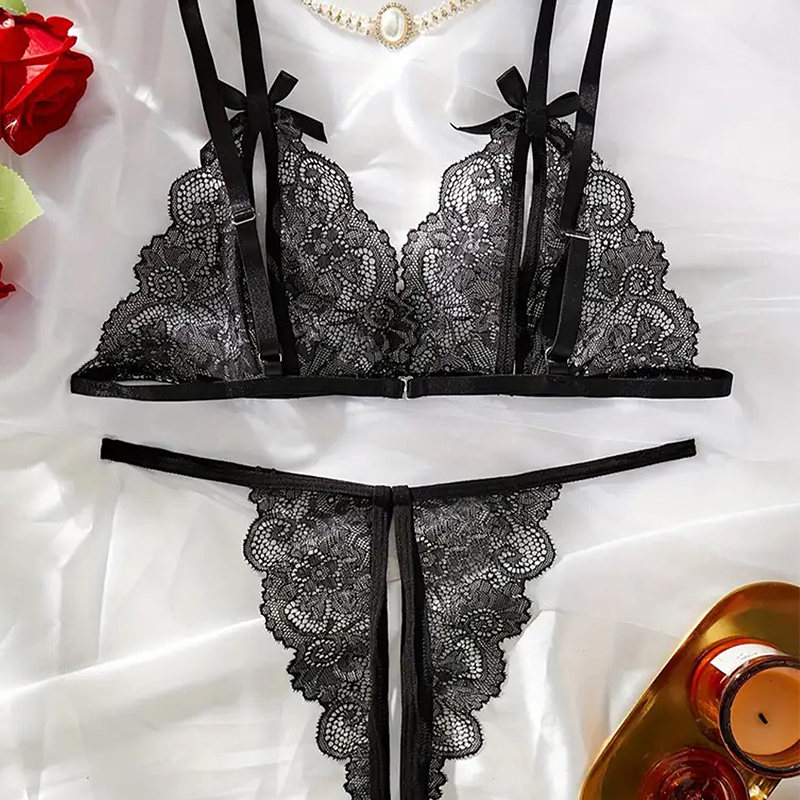 Nero caldo crotchless donne se - Sheer Bra Lace recensione e prezzo